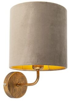 Vintage wandlamp goud met taupe velours kap - Matt Bruin