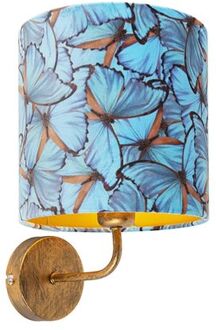 Vintage wandlamp goud met vlinder velours kap - Matt Blauw