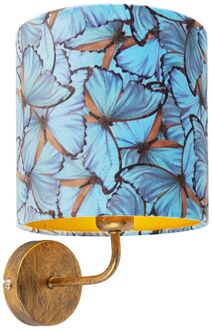 Vintage wandlamp goud met vlinder velours kap - Matt Blauw