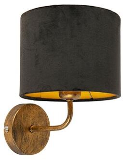 Vintage wandlamp goud met zwarte velours kap - Matt
