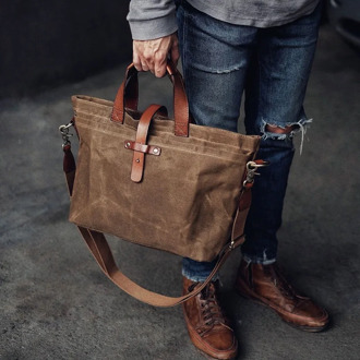 Vintage Waxed Canvas Shoulder Bag Men's Style Tote Bag Sling Bag Waterproof Shopping Bags Large Capacity Handbag