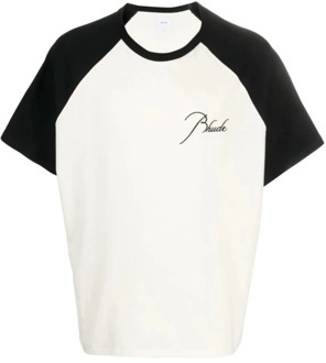 Vintage Wit/Zwart Raglan T-Shirt met Logo Borduursel Rhude , White , Heren - Xl,S