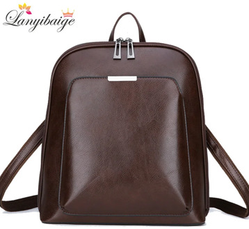 Vintage Women Backpack High Quality Leather School Bags For Girls Lady Simple Style Backpack Large Capacity Leisure Shoulder Ba
