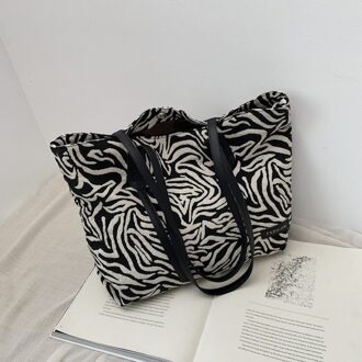 Vintage Zebra Patroon Grote Capaciteit Zachte Schoudertas Voor Vrouwen Dames Canvas Winkelen Handtassen Dames Casual Tote