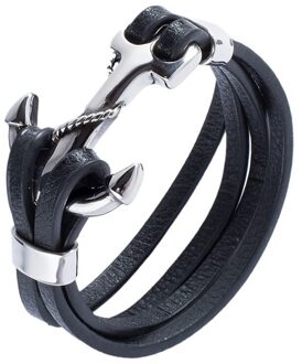Vintage Zwart Lederen Touw Armband Mannen Roestvrij Staal Haak Gesp Lederen Bangle Wrap Sieraden Wearing Length 165mm