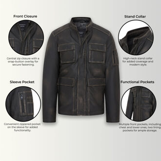 Vintage zwart leren safarijack voor heren - Fagernes Zwart/bruin