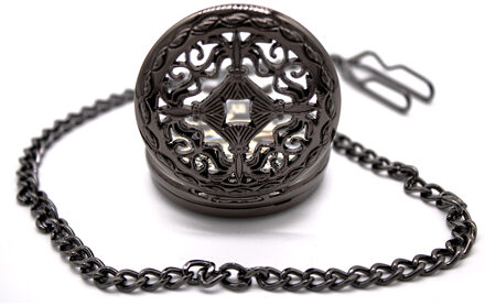 Vintage zwart mechanisch skeletmessing zakhorloge