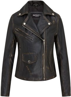 Vintage zwarte klassieke Brando biker leren damesjack - Soweto Zwart/bruin - EU 38 / UK 10