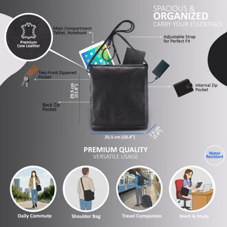 Vintage zwarte leren messenger schoudertas crossbody reistas - Ranger