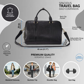 Vintage zwarte reistas van echt leer - Atlas - One Size