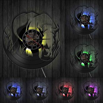 Vinyl Record Wandklok Creatieve Cd Vinyl Neushoorn Safari Nursery Decor 3D Opknoping Afrikaanse Wildlife Jungle Dier met led