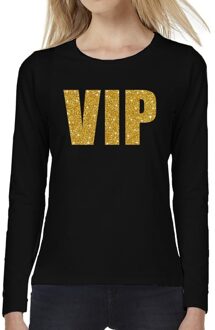 VIP goud glitter t-shirt long sleeve zwart voor dames M