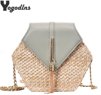 VIP Hexagon Mulit Style Straw+leather Handbag Women Summer Rattan Bag Handmade Woven Beach Circle Bohemia Shoulder Bag
