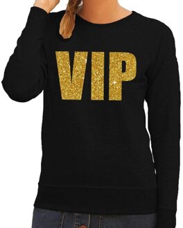 VIP tekst sweater / trui zwart met gouden glitter letters dames XL