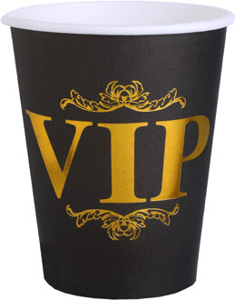 VIP thema feest wegwerp bekertjes - 10x stuks - 270 ml - karton - goud/zwart themafeest - Feestbekertjes