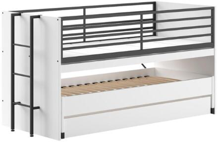Vipack Leen Bakker - Halfhoogslaper Sammie 90x200cm Met 2 Slaapplaatsen, Bedlade En Bureau - Metaal - Wit - 219x98x117 Cm