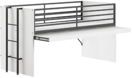 Vipack Leen Bakker - Halfhoogslaper Sammie 90x200cm - Met Bureau - Metaal - Wit - 219x98x117 Cm