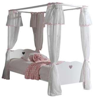 Vipack Leen Bakker - Vipack Hemelbed Amori Met Textiel - 90x200 Cm - MDF/Grenenhout - Wit