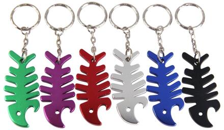 Vis Vorm Bierfles Opener Fishbone Aluminium Flesopener Sleutelhanger Ring Keuken Tool Trinket Willekeurige vis bones willekeurig