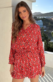 Viscose Blouse Met Print Deep Coral Roze/Zwart