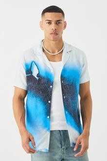 Viscose Burnt Ombre Overhemd Met Korte Mouwen, Blue - L