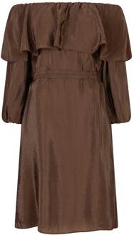 Viscose off-shoulder jurk Kyo  bruin - 34,36,38,40,42,