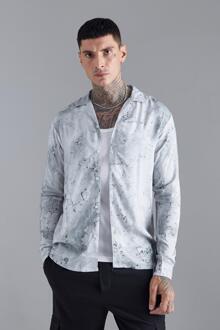 Viscose Overhemd Met Abstracte Print En Lange Mouwen, Grey
