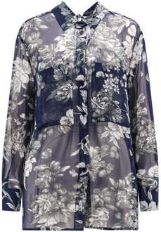 Viscose shirt met bloemenprint Semicouture , Blue , Dames - M,S