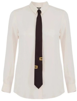 Viscose Shirt met Gouden Metalen Accessoires Elisabetta Franchi , White , Dames - L