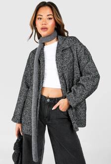 Visgraatjas Met Ceintuur In Wol-Look, Grey - 38