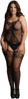 Visnet en Kant Suspender Bodystocking - Grote Maten