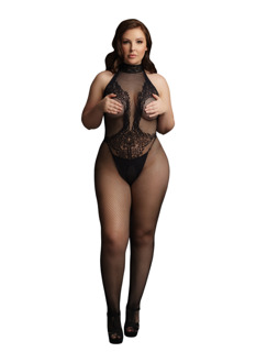 Visnet en Kanten Bodystocking - Plus Size