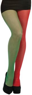 Visnet panty rood/groen kerstelf voor dames Multi