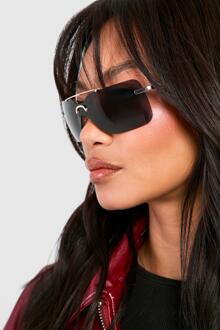 Visor Metal Frame Sunglasses, Gold - ONE SIZE