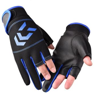 Vissen Handschoenen Outdoor 3 Vingers Cut Vissen Handschoenen Waterdichte Vissen Accessoires Karper Vissen Zomer Half-Vinger Handschoenen Blauw