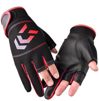 Vissen Handschoenen Outdoor 3 Vingers Cut Vissen Handschoenen Waterdichte Vissen Accessoires Karper Vissen Zomer Half-Vinger Handschoenen Rood