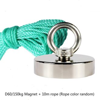 Vissen Magneten Met 10M Touw Optie Magnetische Materiaal 150Kg Sterke N35 Neodymium Permanente Magneet Ronde Dikke Eyebolt D60 en 10m Rope