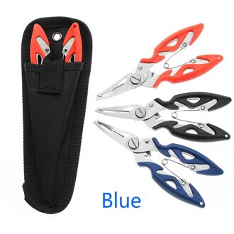 Vissen Tang + Oxford Tas Scissor Braid Line Lure Cutter Hook Remover Tackle Tool Snijden Vis Gebruik Tang Schaar Vissen tang Blauw
