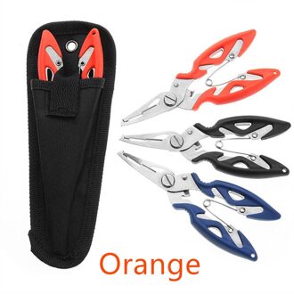 Vissen Tang + Oxford Tas Scissor Braid Line Lure Cutter Hook Remover Tackle Tool Snijden Vis Gebruik Tang Schaar Vissen tang Oranje