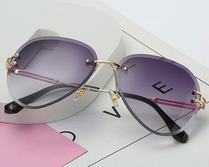 Vissen Zonnebril Vintage Randloze Zonnebril Vrouwen Mannen Retro Snijden Lens Gradiënt Rijden Brillen Voor Vrouwelijke UV400 goud grijs