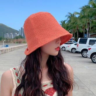 Visser Hoed Vrouwelijke Bedelaar Emmer Hoed Koreaanse Stijl Stro Lente En Zomer Zonnescherm Anti-Alle-Match Kleine Top hoed Tij Oranje