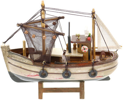 Vissersboot schaalmodel - Hout - 20 cm - Maritieme boten decoraties voor binnen