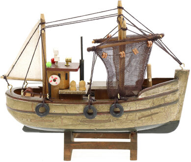 Vissersboot schaalmodel - Hout - 20 x 5.5 x 17 cm - Maritieme boten decoraties voor binnen Multi