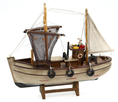 Vissersboot schaalmodel - Hout - 30 x 8 x 27 cm - Maritieme boten decoraties voor binnen - Beeldjes Multikleur