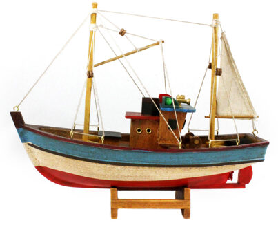 Vissersboot schaalmodel met LED licht - Hout - 23 cm - Maritieme boten decoraties voor binnen Multi