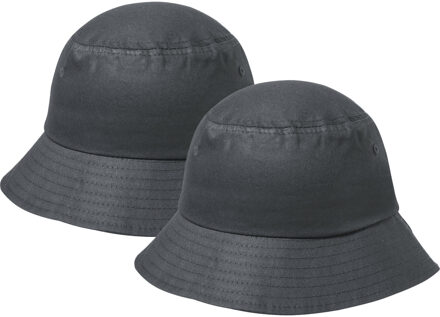 Vissershoedje/zonnehoed - 2x - grijs - katoen - zonnebescherming voor volwassenen