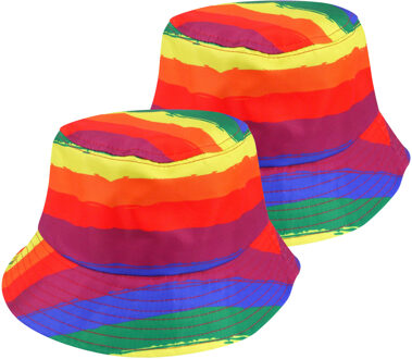 Vissershoedje/zonnehoed - 2x - regenboog - katoen - zonnebescherming voor volwassenen - PRIDE