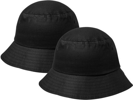 Vissershoedje/zonnehoed - 2x - zwart - katoen - zonnebescherming voor volwassenen