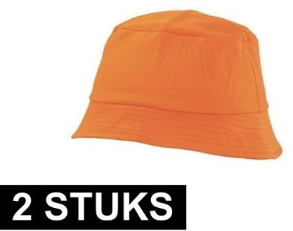 Vissershoedje/zonnehoedje - 2x - oranje - bucket hat - one size - voor volwassenen