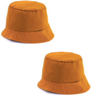 Vissershoedje/zonnehoedje - 2x stuks - oranje - bucket hat - one size - voor volwassenen